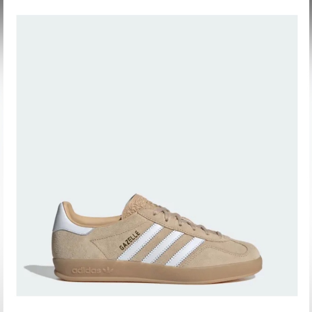 adidas Beige Gazelle Suede Sneaker with White Stripes